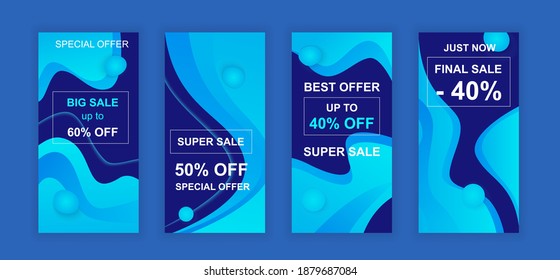 Advertising design social networks stories. Set of sale web banner, poster, cover for online shopping, marketing, promo, discount products, big sale. Modern cover template. Vector illustration.