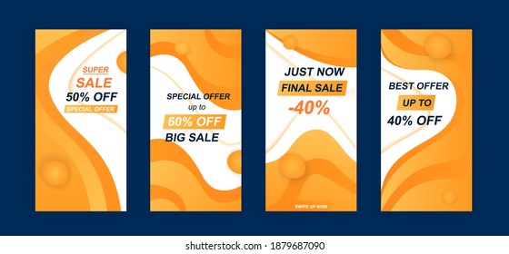 Advertising design social networks stories. Set of sale web banner, poster, cover for online shopping, marketing, promo, discount products, big sale. Modern cover template. Vector illustration.