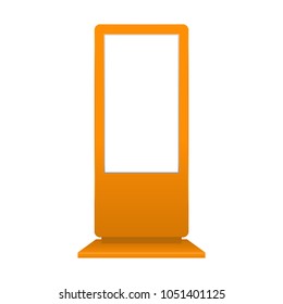 Advertising digital signage mockup isolated on white background. Orange Multimedia stand template.  Outdoor Advertising POS POI Stand Banner Or Lightbox. Stand digital signage with blank screen