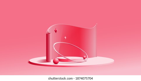 Advertising display platform podium or pedestal geometric shape with use show and presentation product banner ads on stage pastel color, concept empty minimal background for vector illustration