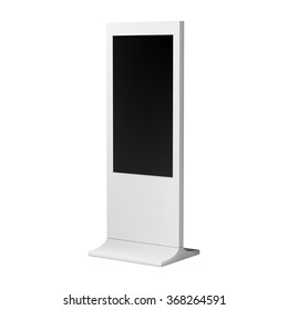 Advertising display stand or kiosk, vertical white for indoor and outdoor use.