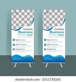 Design de banner de rollup de elemento publicitário. 