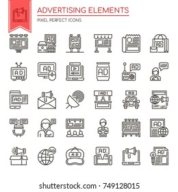 Advertising Elements , Thin Line and Pixel Perfect Icons
