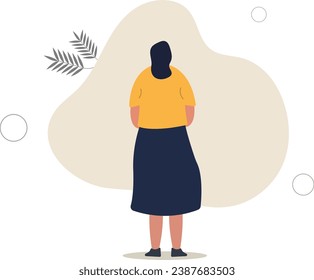 Publicidad, evento, presentación, personaje de ilustración vectorial de noticias.retrato de mujer en blusa naranja desde atrás