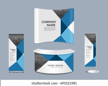 Advertising exhibition stand design with promotional elements in corporate identity style isolated vector illustration