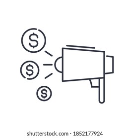 Icono de gasto publicitario, ilustración lineal aislada, vector de línea delgada, signo de diseño web, símbolo de concepto de contorno con trazo editable sobre fondo blanco.