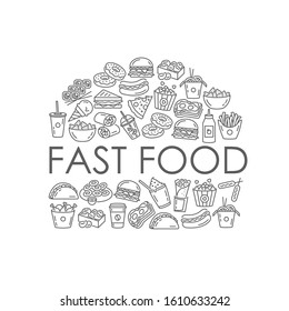 Advertising fast food line background for web design, menu, app, poster, ads, postcard and magazine