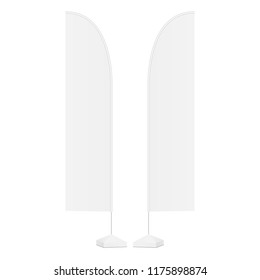 Advertising flags pole mock up isolated on white background. Vector illustration