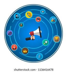 Advertising flat icons concept. Vector illustration. Element template for design.