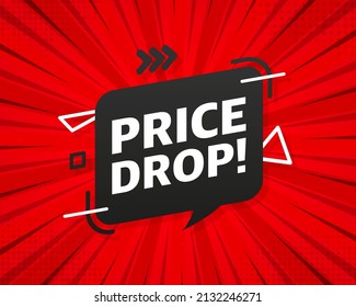 Advertising with flat price drop for banner design. Vector background. Sale banner. Mega sale. Price tag