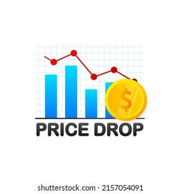 Advertising with flat price drop for banner design. Vector background. Sale banner. Mega sale. Price tag.