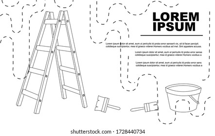 Advertising flyer or banner with outline painter tools and ladder flat vector illustration on white background