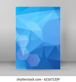 Advertising flyer business presentation. Blue gradient blurry glow light effect background with elegant graphic hexagon. Vector illustration EPS 10 for template brochure, layout leaflet, newsletters