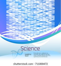 Advertising flyer business presentation. Blue gradient blurry background with elegant graphic light ellipse & dna icon. Vector illustration EPS 10 for template brochure, layout leaflet, annual report
