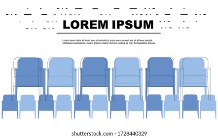 Advertising flyer design with outline modern wooden chair in a row flat vector illustration on white background