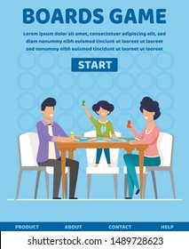Advertising Flyer Inscription Boards Game Flat. Organization Family Table Games Championship. Husband and Wife Play Chess, Child is Watching Them. Vector Illustration Landing Page.