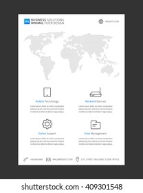 Advertising flyer (leaflet, brochure, report, marketing kit) layout vector design on white background in minimal style. A4 size template page. Editable multipurpose flyer template, ready to print.
