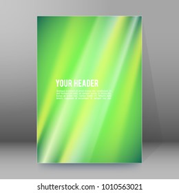 Advertising flyer party design elements. Green yellow background with elegant graphic blur bright light circles. Fun illustration for template brochure, layout leaflet, cafe menu card