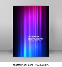 Advertising flyer party design elements. Purple background with elegant graphic blur bright light circles. Fun illustration for template brochure, layout leaflet, cafe menu card