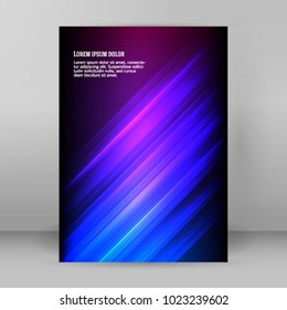 Advertising flyer party design elements. Purple background with elegant graphic blur bright light circles. Fun illustration for template brochure, layout leaflet, cafe menu card
