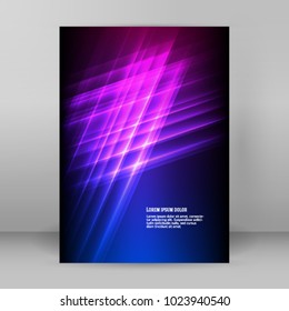 Advertising flyer party design elements. Purple background with elegant graphic blur bright light circles. Fun illustration for template brochure, layout leaflet, cafe menu card