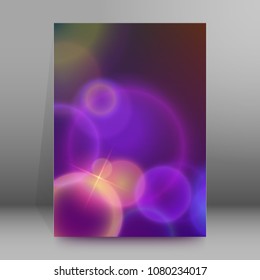 Advertising flyer party design elements. Purple background with elegant graphic blur bright light circles. Vector illustration EPS 10 for template brochure, layout leaflet, cafe menu card