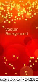 Advertising flyer party design elements. Red background with elegant graphic golden  confetti bright light circles. Vector illustration EPS 10 for template brochure, layout leaflet, cafe menu card