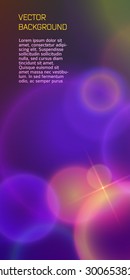 Advertising flyer party design elements. Purple background with elegant graphic blur bright light circles. Vector illustration EPS 10 for template brochure, layout leaflet, cafe menu card