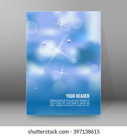Advertising flyer party design elements. Purple background with elegant graphic blur bright light circles. Fun illustration for template brochure, layout leaflet, cafe menu card