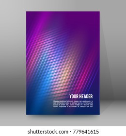 Advertising flyer party design elements. Purple background with elegant graphic blur bright light circles. Fun illustration for template brochure, layout leaflet, cafe menu card