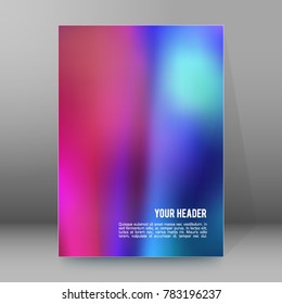 Advertising flyer party design elements. Purple background with elegant graphic blur bright light circles. Fun illustration for template brochure, layout leaflet, cafe menu card
