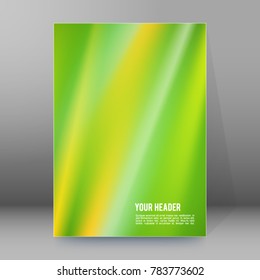 Advertising flyer party design elements. Green yellow background with elegant graphic blur bright light circles. Fun illustration for template brochure, layout leaflet, cafe menu card