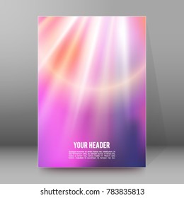 Advertising flyer party design elements. Purple background with elegant graphic blur bright light circles. Fun illustration for template brochure, layout leaflet, cafe menu card