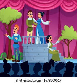 Advertising Flyer Successful Theater Troupe Flat. Successful Solution Pressing Problems Creative Efficiency Theater Artist. An Acting Troupe Men and Women Play Dramatic Roles. Vector Illustration.
