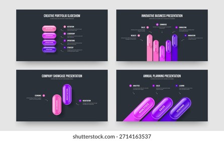 Werbung Prognose Vier Fünf Zwei Drei-Schritt-Infografik Slide Design Vektor Illustration Paket. Enterprise Visualization 4 5 2 3 Optionendiagramm Präsentationslayout-Set.
