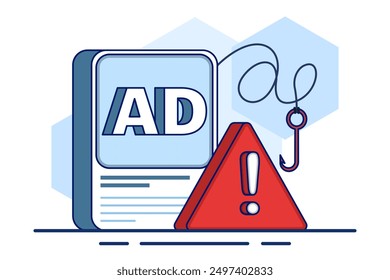 Advertising fraud concept. Ad click fraud, Impression fraud, online fraud with fraudulent activities, loss of Advertising ROI. fake traffic bots in digital marketing ad networks. flat vector.