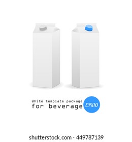 Advertising fun box drinks. White vector paper container template milk, juice light background. Paper packaging milk products. Blank mock-up empty vector milk packaging design container template 