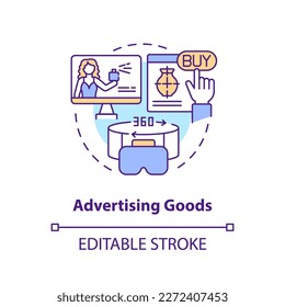 Advertising goods concept icon. Internet marketing. Metaverse importance for business abstract idea thin line illustration. Isolated outline drawing. Editable stroke. Arial, Myriad Pro-Bold fonts used