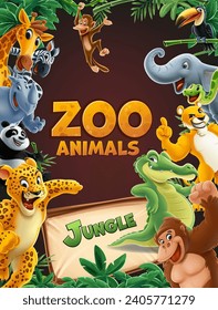 advertising graphics illustration of jungle cartoon zoo animals