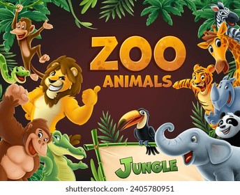 ilustración gráfica de publicidad zoológicos mascot jungle dibujos animados