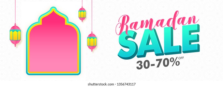 Advertising header or banner design with 30-70% discount offer for Ramadan Sale.