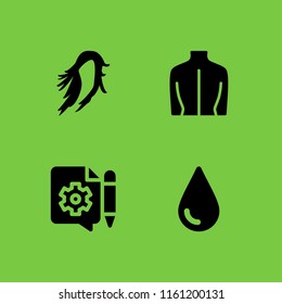 advertising icon. 4 advertising set with neck, wig, content and tear vector icons for web and mobile app