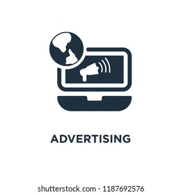 Advertising icon. Black filled vector illustration. Advertising symbol on white background. Can be used in web and mobile.