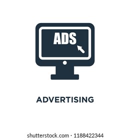 Advertising icon. Black filled vector illustration. Advertising symbol on white background. Can be used in web and mobile.