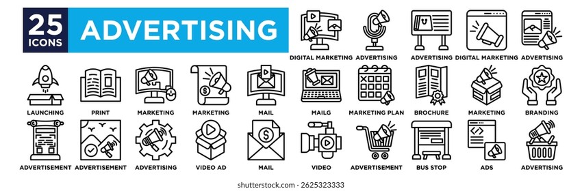 advertising icon collection set. Containing design ,Digital Marketing ,Advertising ,Advertising ,Digital Marketing ,Advertising