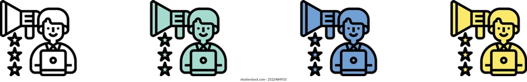 advertising icon. Outline, Green, Blue and Yellow Style Design Isolated On White Background
