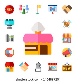 advertising icon set. 17 flat advertising icons.  Simple modern icons about  - new, billboard, digital, shop, megaphone, deal, store, affiliate, corner, strategy