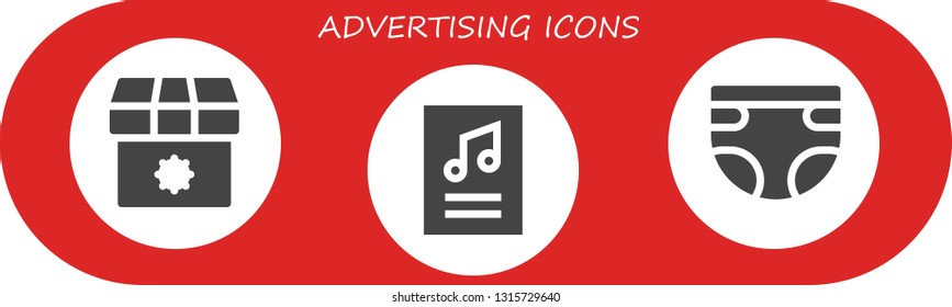 advertising icon set. 3 filled advertising icons.  Simple modern icons about  - Shop, Poster, Diaper