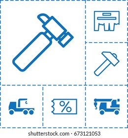 Advertising icon. set of 6 advertising filled and outline icons such as truck with hook, hummer, ticket on sale
