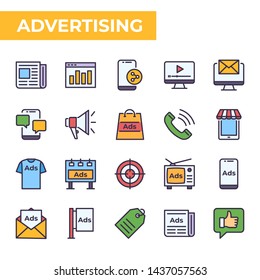 Advertising Icon Set, Filled Color Style